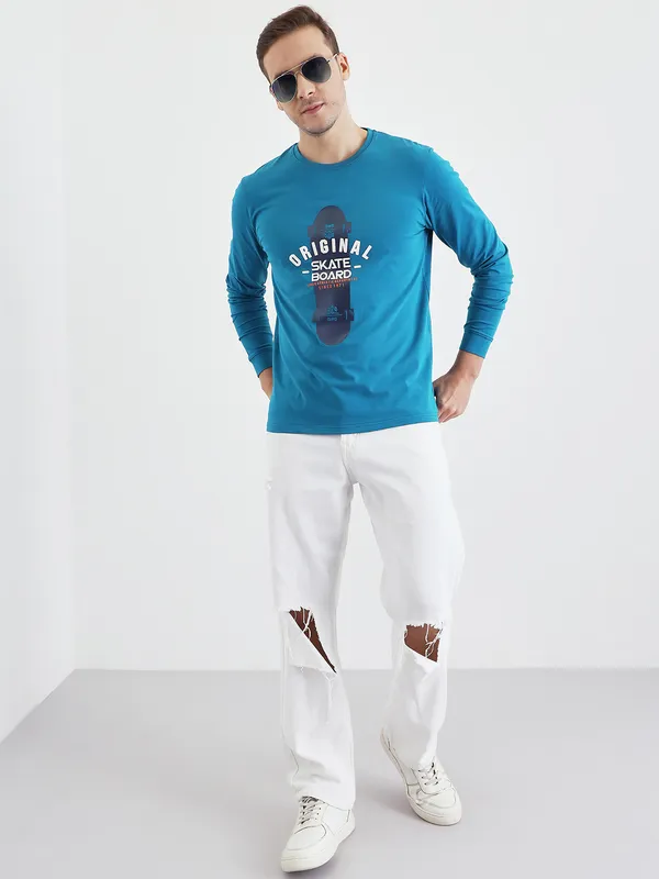 Blue_Cotton_Printed_Long_Sleeve_T-Shirt_For_Men