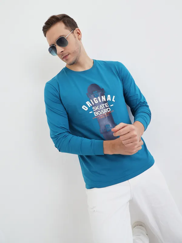 Blue_Cotton_Printed_Long_Sleeve_T-Shirt_For_Men