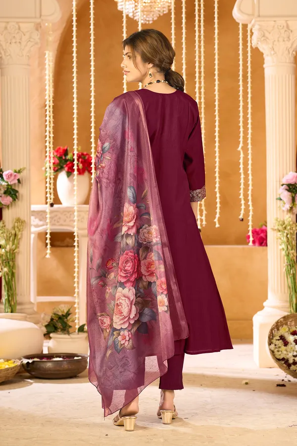 Burgundy_Embroidered_A_Line_Viscose_Blend_Festive_Ethnic__Bottom_Wear_Kurta_Pant_Set_with_Dupatta_Set