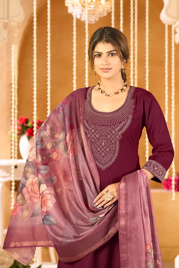 Burgundy_Embroidered_A_Line_Viscose_Blend_Festive_Ethnic__Bottom_Wear_Kurta_Pant_Set_with_Dupatta_Set