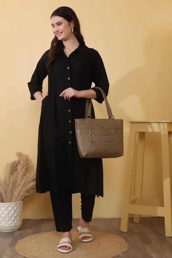 Black_Plain_Viscose_Rayon__Bottom_Wear_Kurta_Set_For_Women