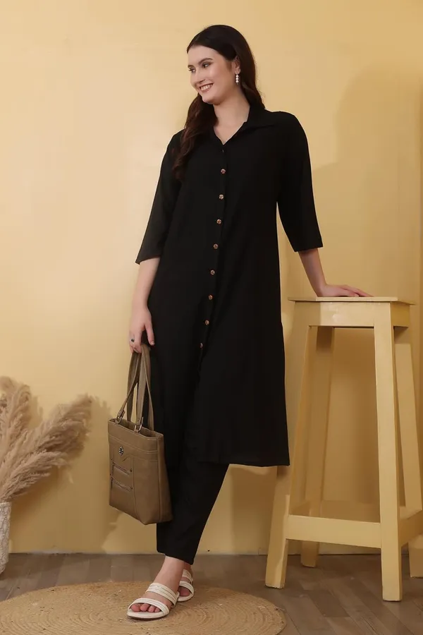 Black_Plain_Viscose_Rayon__Bottom_Wear_Kurta_Set_For_Women