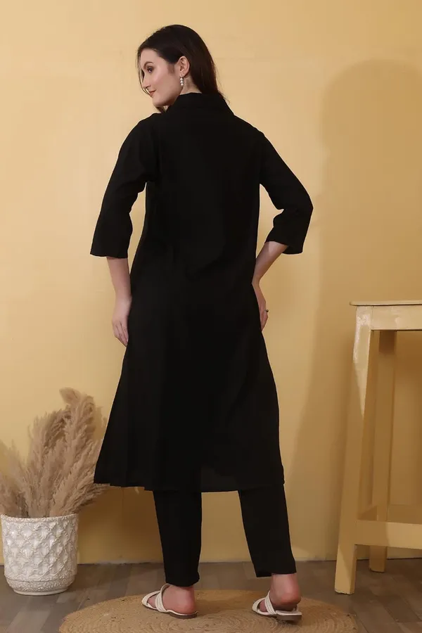 Black_Plain_Viscose_Rayon__Bottom_Wear_Kurta_Set_For_Women