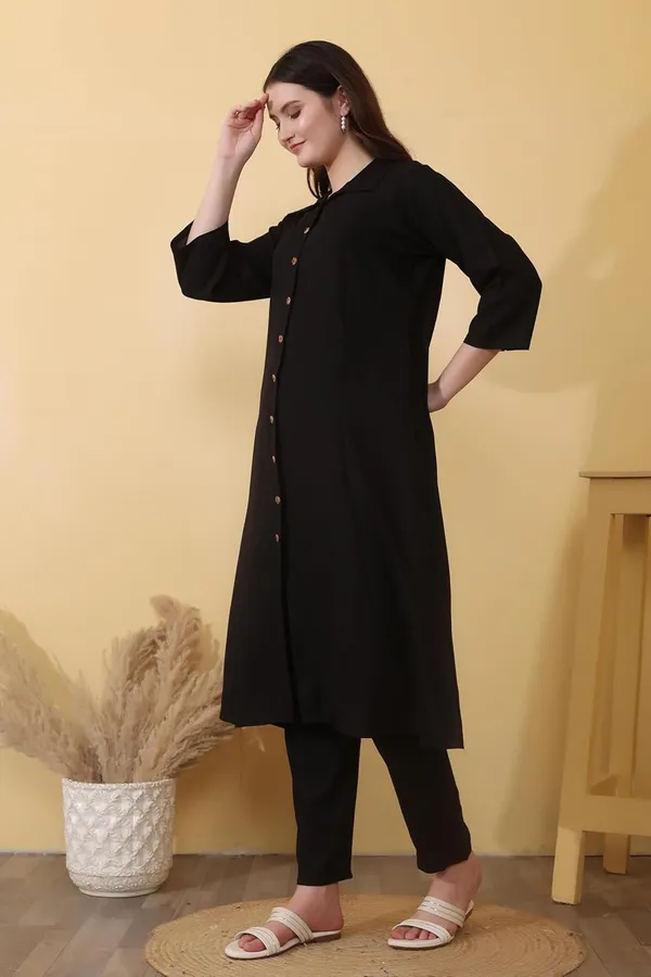 Black_Plain_Viscose_Rayon__Bottom_Wear_Kurta_Set_For_Women