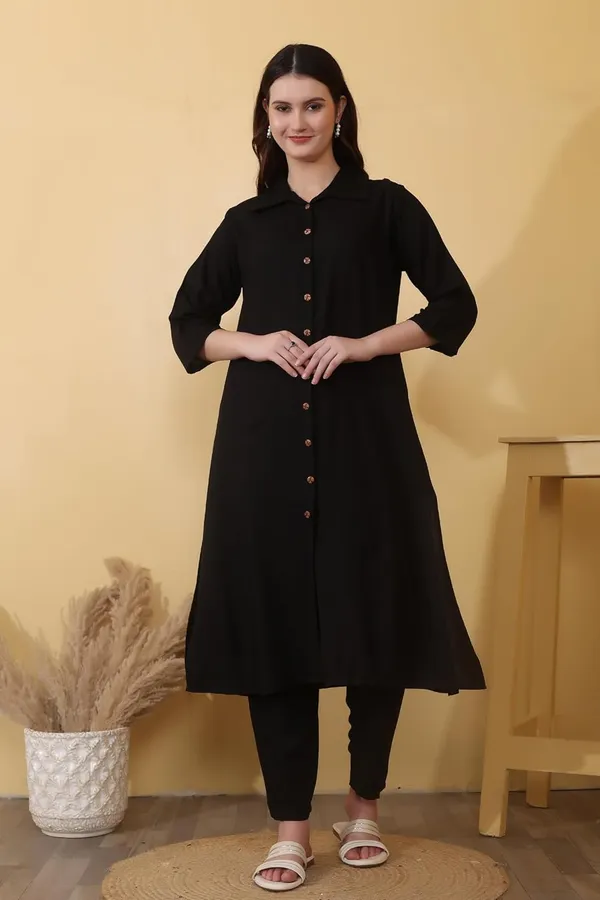 Black_Plain_Viscose_Rayon__Bottom_Wear_Kurta_Set_For_Women