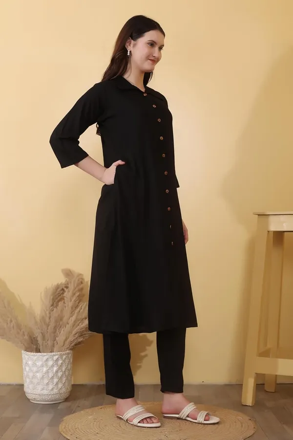 Black_Plain_Viscose_Rayon__Bottom_Wear_Kurta_Set_For_Women