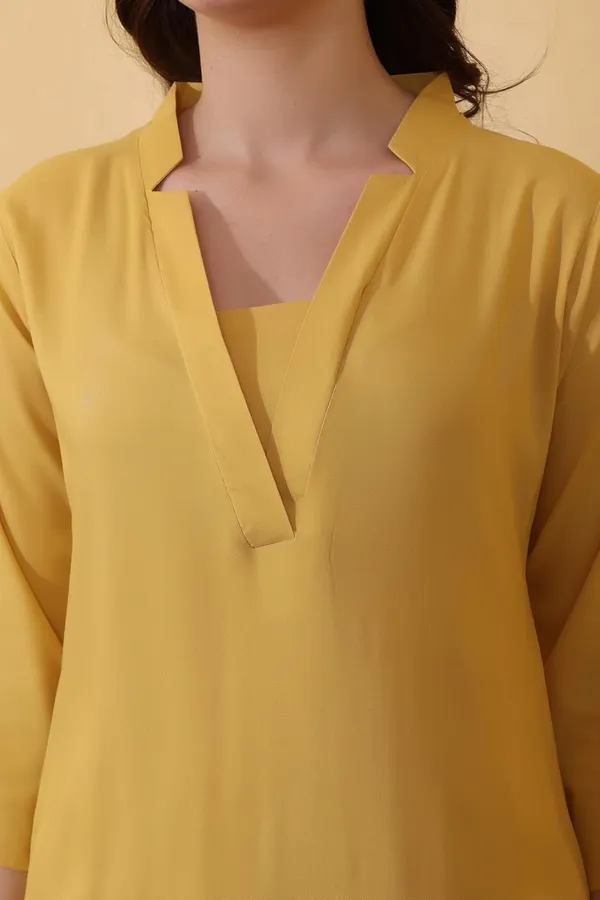 Mustard_Plain_Viscose_Rayon_Casual_&_Lounge_Bottom_Wear_Kurta_Palazzo_Set_For_Women