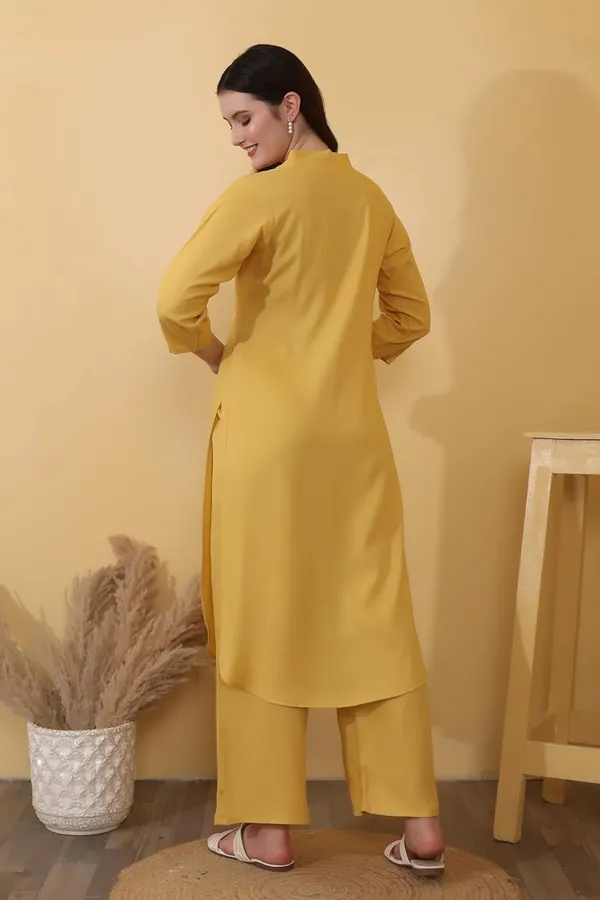 Mustard_Plain_Viscose_Rayon_Casual_&_Lounge_Bottom_Wear_Kurta_Palazzo_Set_For_Women