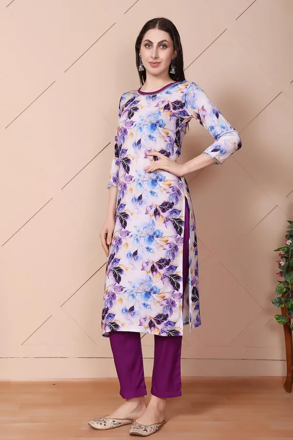 Voilet_Straight_Floral_Digital_Print_Viscose_Rayon_Top_&_Bottom_Wear_Kurta_Set_For_Women