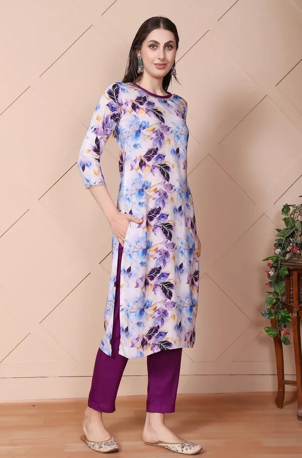 Voilet_Straight_Floral_Digital_Print_Viscose_Rayon_Top_&_Bottom_Wear_Kurta_Set_For_Women