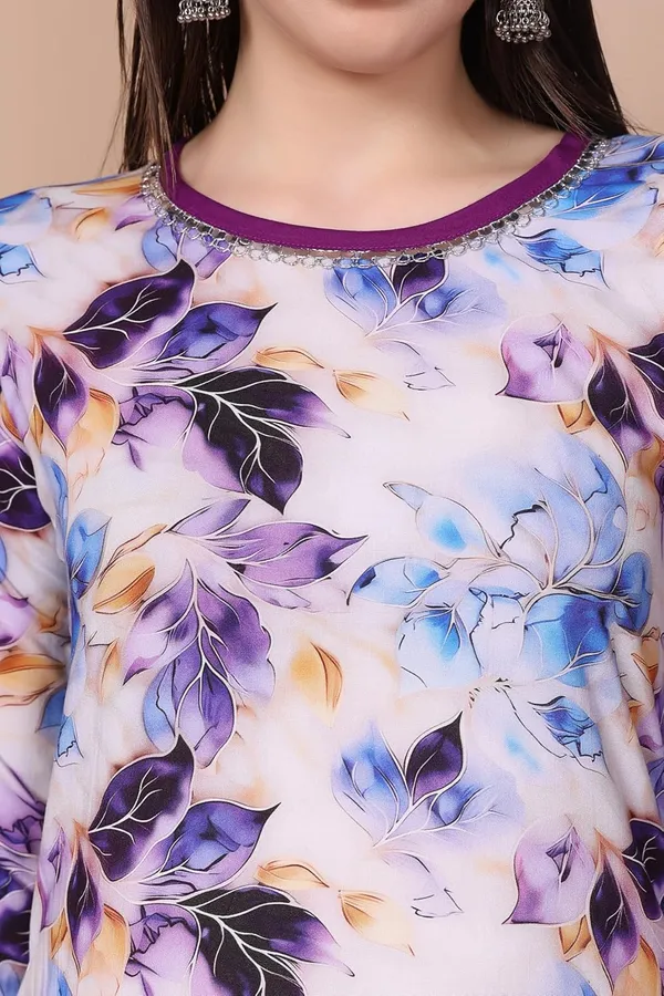 Voilet_Straight_Floral_Digital_Print_Viscose_Rayon_Top_&_Bottom_Wear_Kurta_Set_For_Women