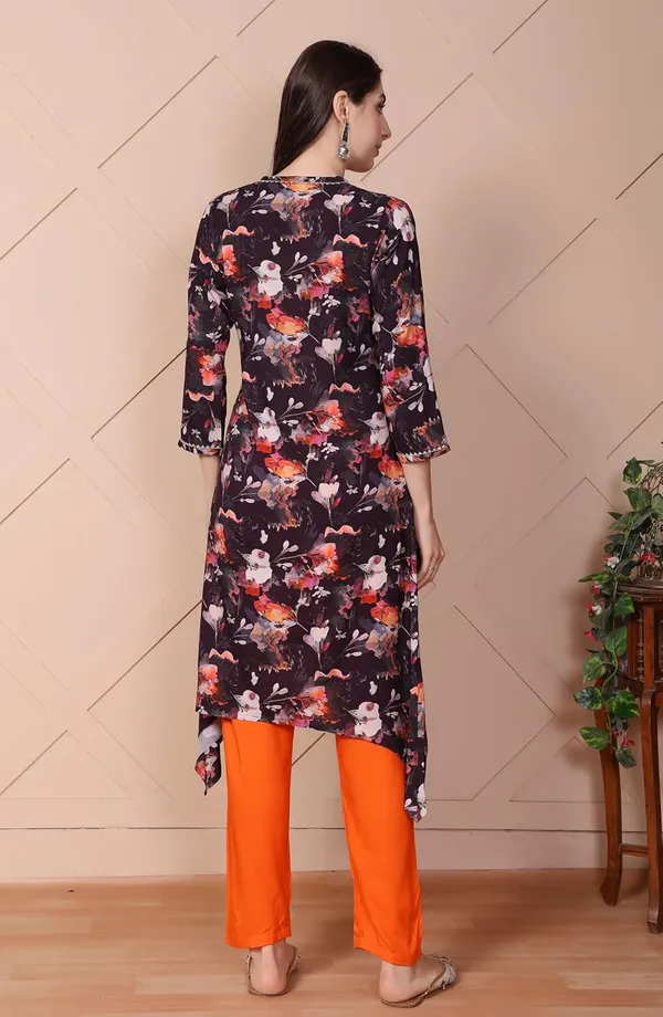 Orange_Viscose_Rayon_Printed_Kurta_&_Solid_Pant_Ethnic_Wear_Stylish_Festive_&_Casual_Bottom_Wear_Kurti_Set_For_Women