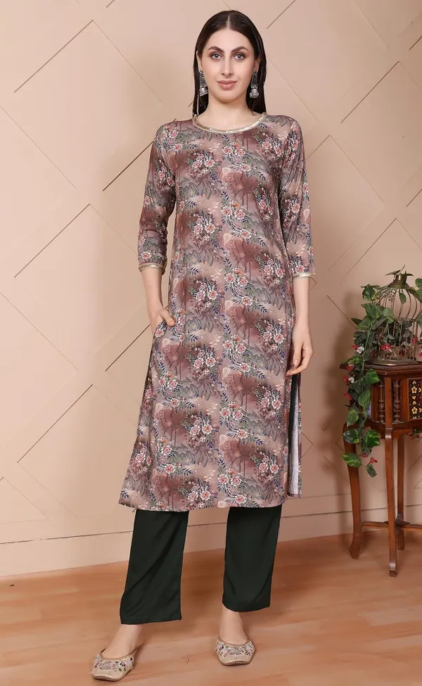 Green_Straight_Floral_Digital_Printed_Viscose_Rayon_Top_&_Bottom_Wear_Kurta_Pant_Set_For_Women