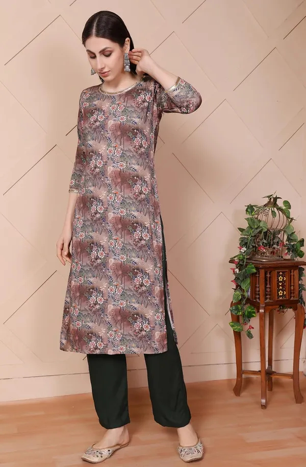 Green_Straight_Floral_Digital_Printed_Viscose_Rayon_Top_&_Bottom_Wear_Kurta_Pant_Set_For_Women