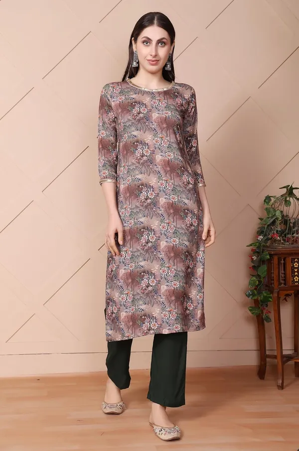 Green_Straight_Floral_Digital_Printed_Viscose_Rayon_Top_&_Bottom_Wear_Kurta_Pant_Set_For_Women