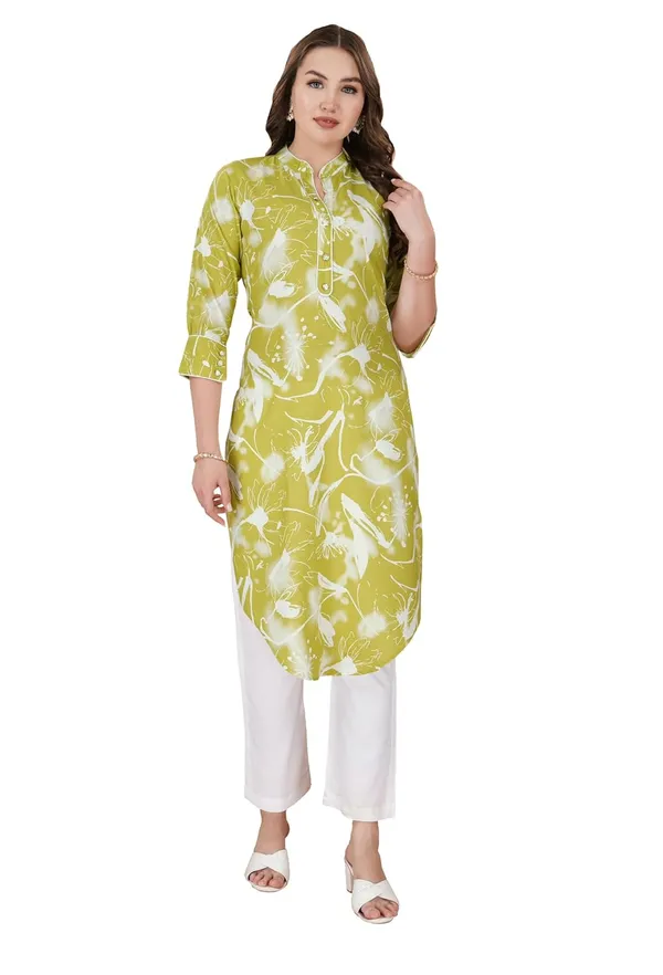 Pista_Green_Viscose_Rayon_Straight_Bottom_Wear_Kurti_Pant_Set_For_Women