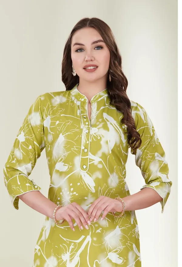Pista_Green_Viscose_Rayon_Straight_Bottom_Wear_Kurti_Pant_Set_For_Women