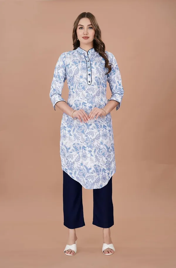 White_Viscose_Rayon_Straight_Bottom_Wear_Kurta_Set_Stylish__For_Women