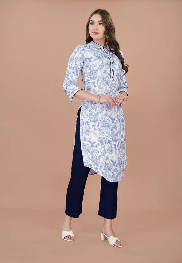 White_Viscose_Rayon_Straight_Bottom_Wear_Kurta_Set_Stylish__For_Women