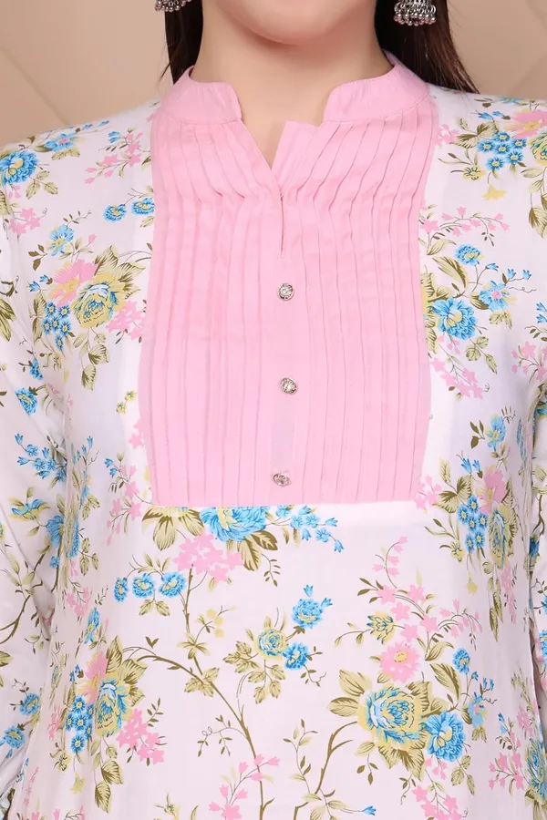 Pink_Viscose_Rayon_Straight_Elegant_Floral_Print_Soft_And_Comfortable_Fabric_Bottom_Wear_Kurta_Pant_Set_For_Women
