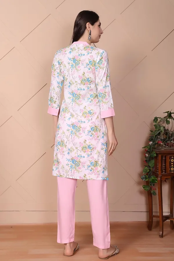 Pink_Viscose_Rayon_Straight_Elegant_Floral_Print_Soft_And_Comfortable_Fabric_Bottom_Wear_Kurta_Pant_Set_For_Women