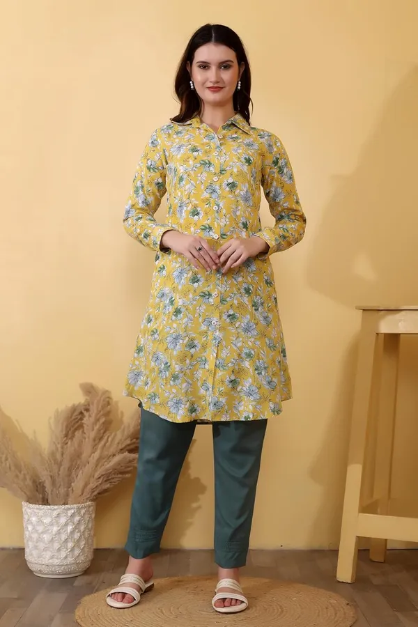 Mustard_Yellow_Viscose_Rayon_A_Line_Bottom_Wear_Kurta_Pant_Set_For_Women