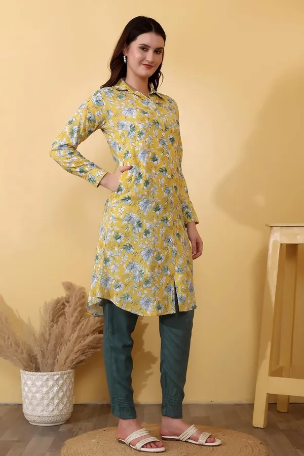 Mustard_Yellow_Viscose_Rayon_A_Line_Bottom_Wear_Kurta_Pant_Set_For_Women