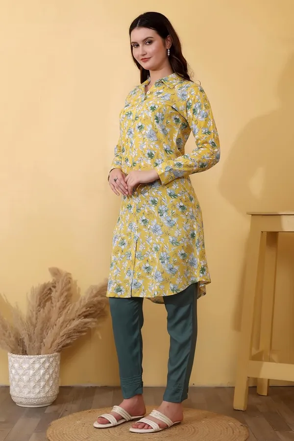 Mustard_Yellow_Viscose_Rayon_A_Line_Bottom_Wear_Kurta_Pant_Set_For_Women