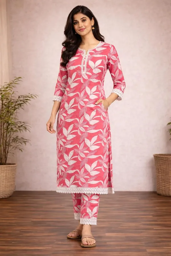 MINQUE_Women_Pink_Viscose_Rayon_Printed_Kurta_Set_|_Straight_Fit_Kurta_sets_|_Co_Ords_Outfit