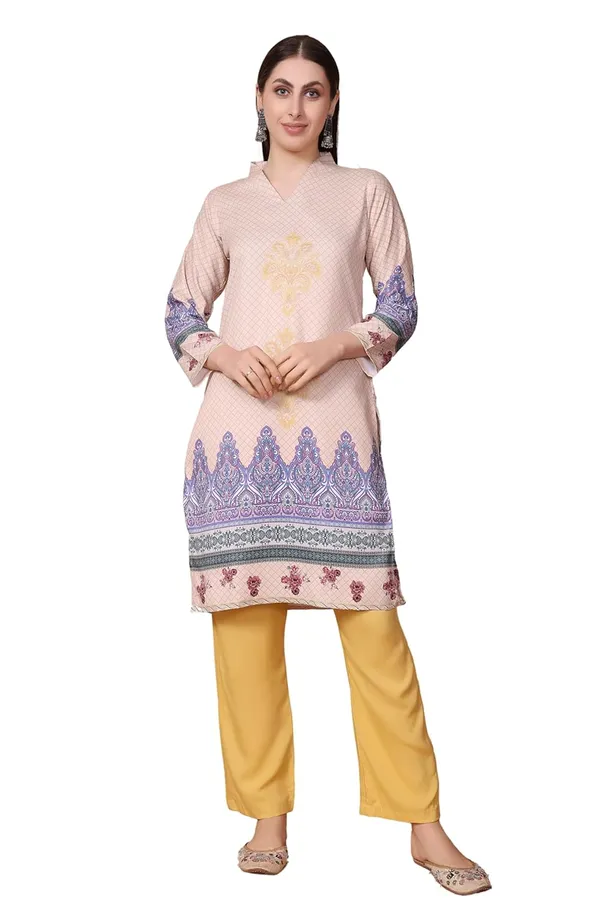 Multicolor_Straight_Ethnic_Motif_Print_Cotton_Blend_Top_&_Viscose_Rayon_Bottom_Wear_Kurta_Pant_Set_For_Women
