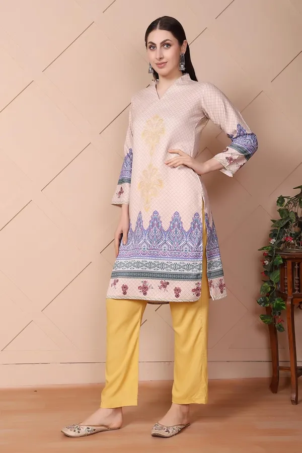 Multicolor_Straight_Ethnic_Motif_Print_Cotton_Blend_Top_&_Viscose_Rayon_Bottom_Wear_Kurta_Pant_Set_For_Women