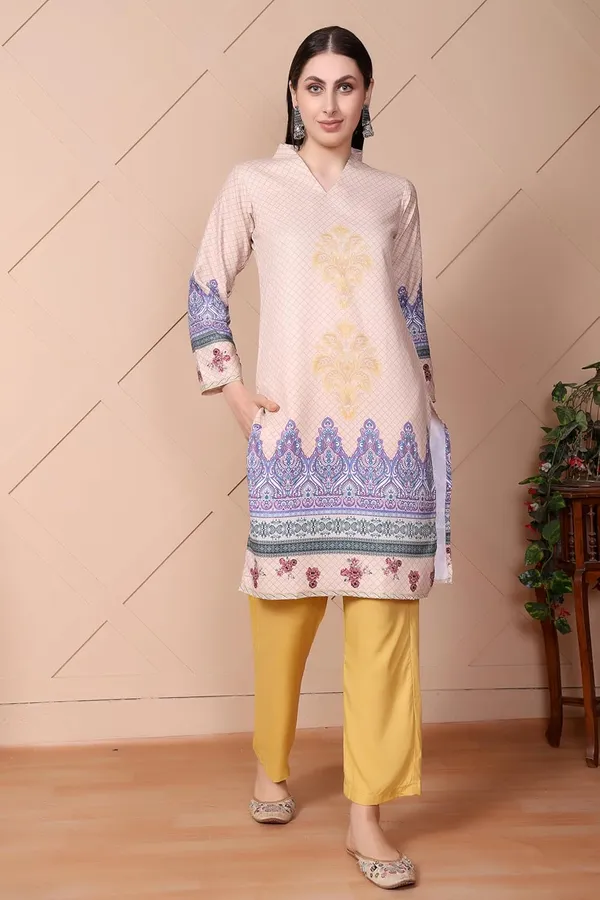 Multicolor_Straight_Ethnic_Motif_Print_Cotton_Blend_Top_&_Viscose_Rayon_Bottom_Wear_Kurta_Pant_Set_For_Women