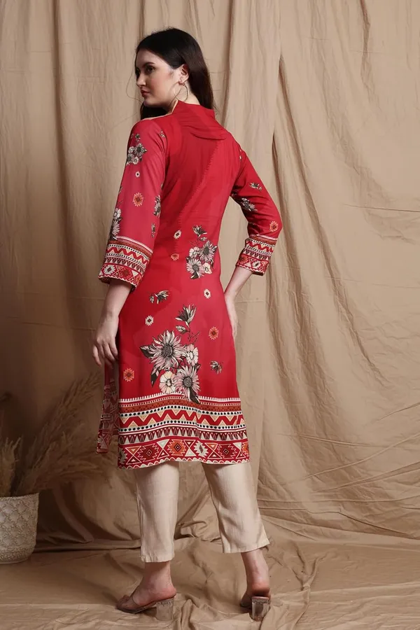 Red_Viscose_Rayon_Printed__Ethnic_Indian_Wear_for_Festive_&_Casual__Lightweight_Soft_Bottom_Wear_Kurta_Set_for_Women