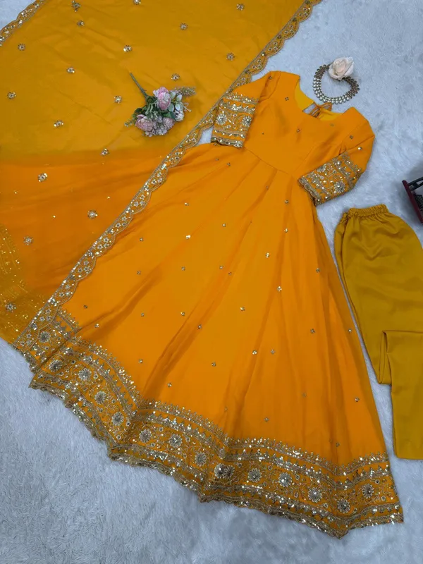Marigold_Yellow_Anarkali_With_Silver_Gota_Patti_Work_For_Women