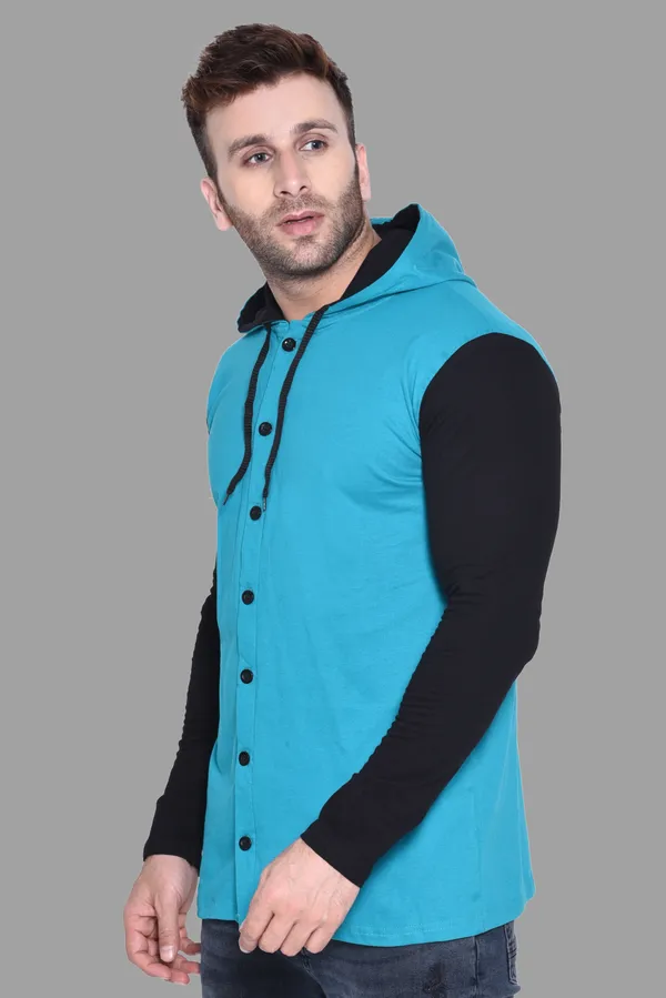 Turquoise_&_Black_Cotton_Blend_Hooded_Neck_Full_Sleeve_T_Shirt_For_Men