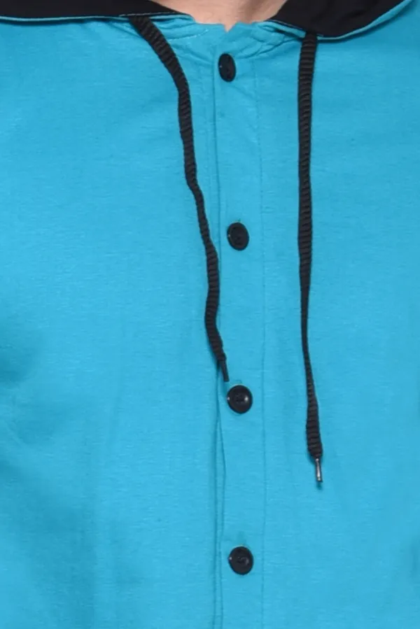 Turquoise_&_Black_Cotton_Blend_Hooded_Neck_Full_Sleeve_T_Shirt_For_Men