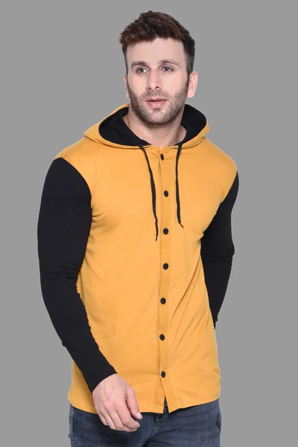 Mustard_&_Black_Cotton_Blend_Hooded_Neck_Full_Sleeve_T_Shirt_For_Men