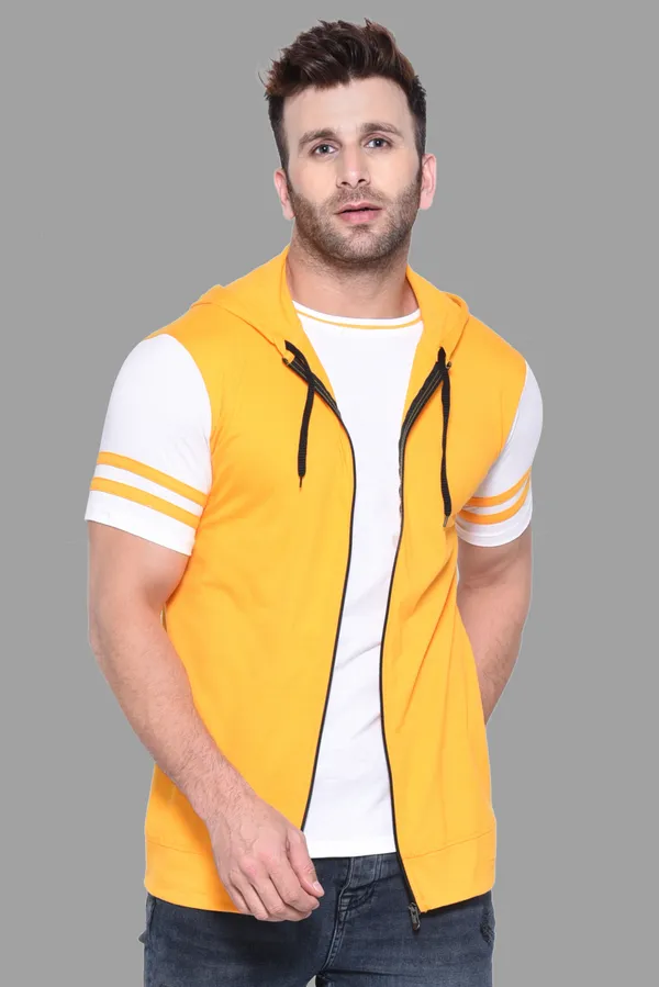 Yellow_Half_Sleeve_Cotton_Blend_Hooded_Neck_T-Shirt_For_Men