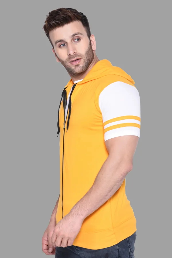 Yellow_Half_Sleeve_Cotton_Blend_Hooded_Neck_T-Shirt_For_Men