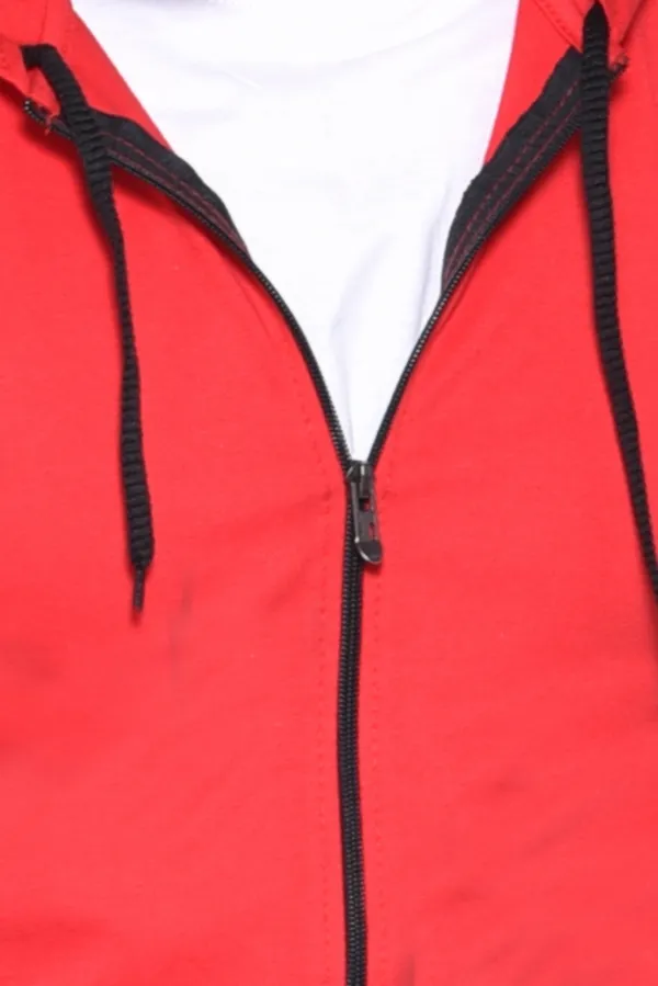 Red_Cotton_Blend_Hooded_Neck_Half_Sleeve_T_Shirt_For_Men