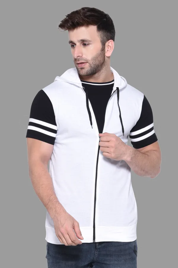 White_Cotton_Blend_Hooded_Neck_Half_Sleeve_T_Shirt_For_Men