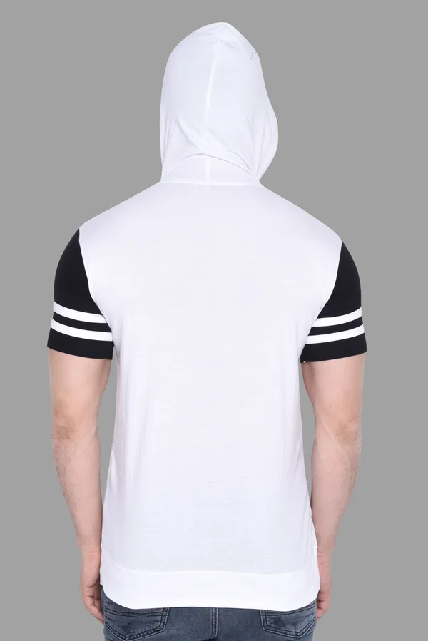 White_Cotton_Blend_Hooded_Neck_Half_Sleeve_T_Shirt_For_Men