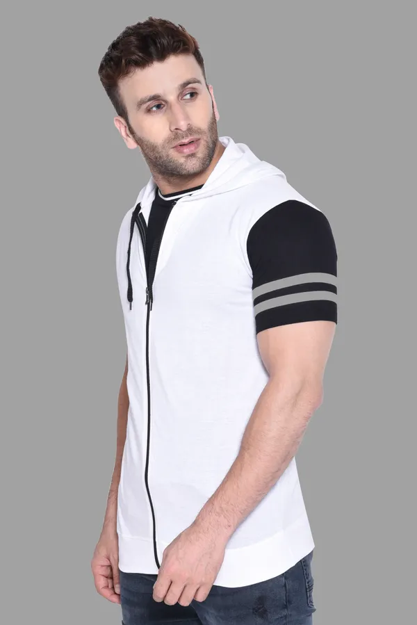 White_Cotton_Blend_Hooded_Neck_Half_Sleeve_T_Shirt_For_Men