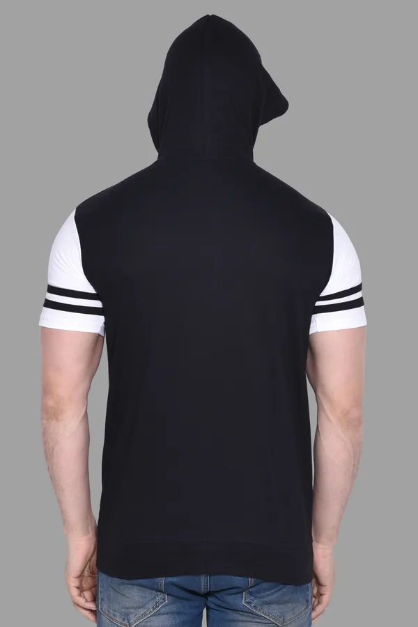 Black_Cotton_Blend_Hooded_Neck_Half_Sleeve_T-Shirt_For_Men