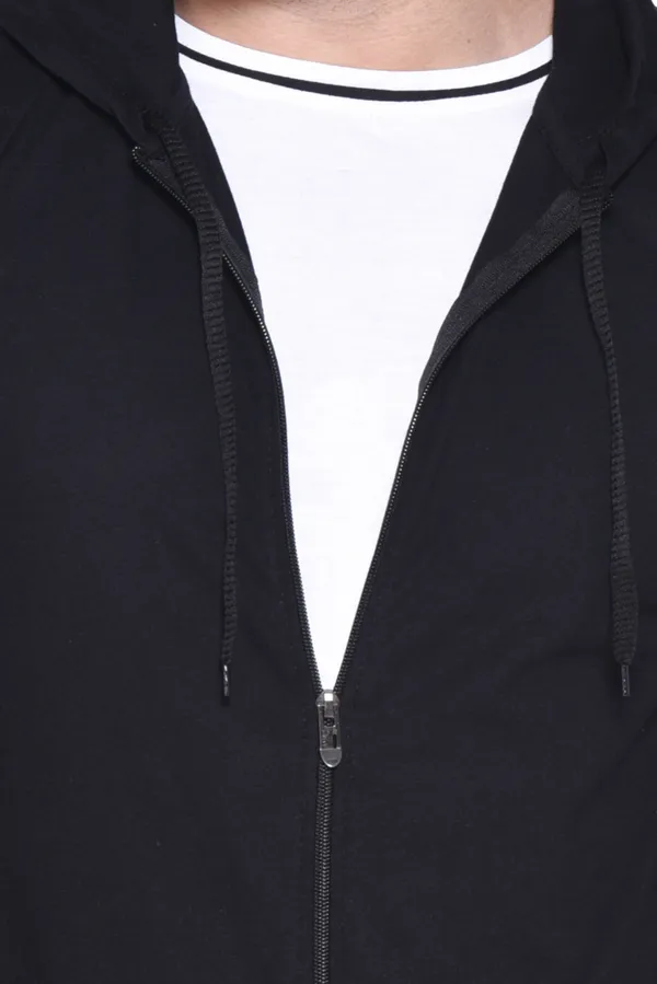 Black_Cotton_Blend_Hooded_Neck_Half_Sleeve_T-Shirt_For_Men
