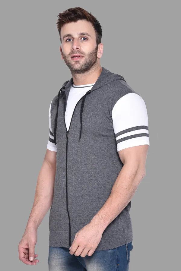 Grey_Cotton_Blend_Hooded_Neck_Half_Sleeve_T_Shirt_For_Men