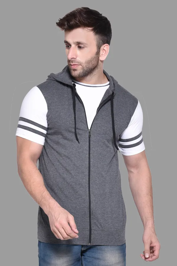 Grey_Cotton_Blend_Hooded_Neck_Half_Sleeve_T_Shirt_For_Men