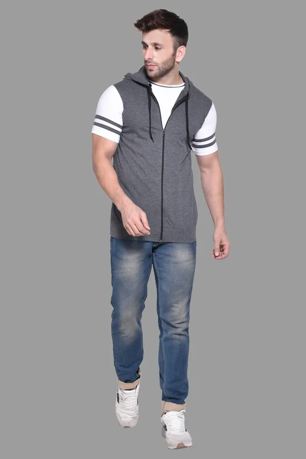 Grey_Cotton_Blend_Hooded_Neck_Half_Sleeve_T_Shirt_For_Men