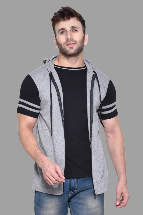 Silver_Cotton_Blend_Hooded_Neck_Half_Sleeve_T_Shirt_For_Men
