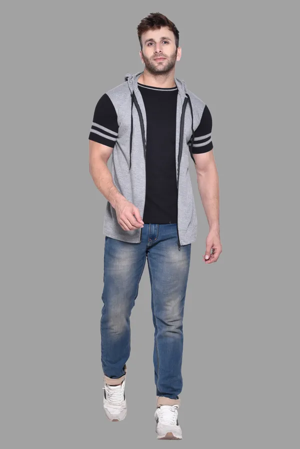 Silver_Cotton_Blend_Hooded_Neck_Half_Sleeve_T_Shirt_For_Men
